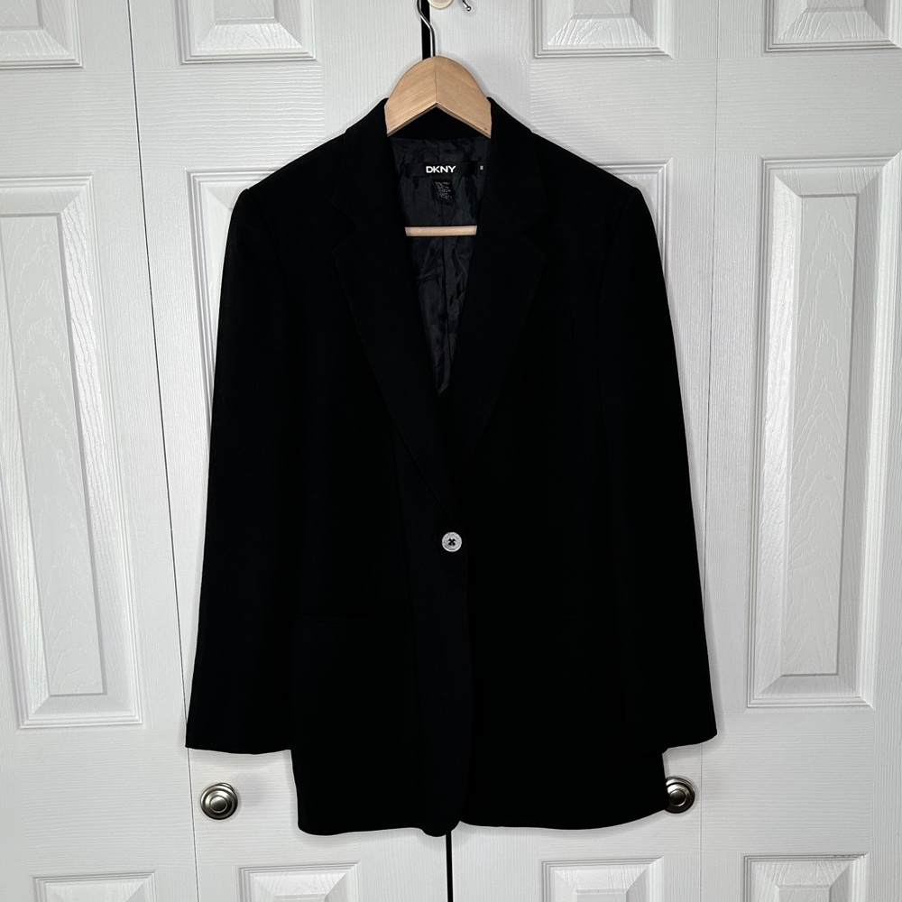 DKNY Blazer 100% WOOL Black Women's 8 Business Classy Polyester Lined NWOT